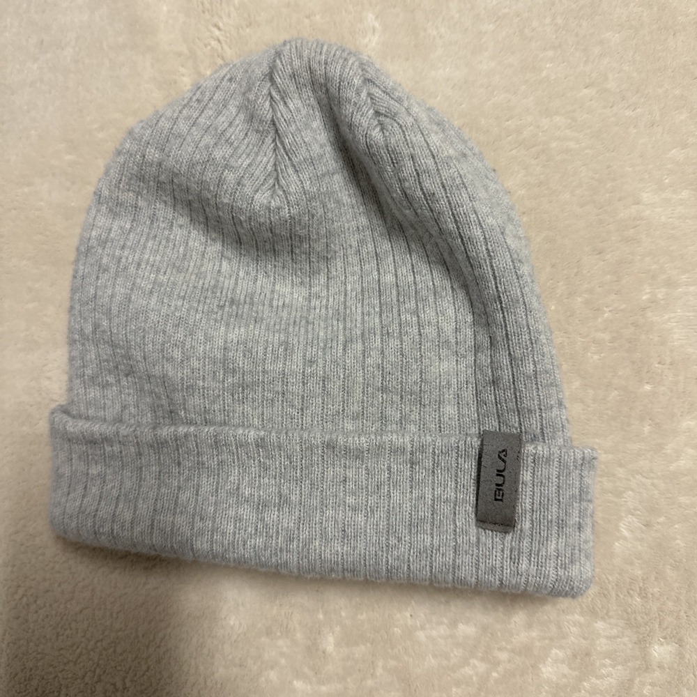 Bula Grey Ribbed Knit Beanie Hat Merino Acrylic BlendUnisex